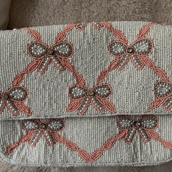 NWT Altar’d State Beaded Bag Cream and Pink Bows - Picture 6 of 13